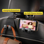 Wide Purse Hook for Car, Twin Hook Leather Car Headrest Hangers, Car Seat Back Storage Hook, Headrest Hooks Purse Bag Holder for Car Universal Fit Sedan Trucks SUVs Most Vehicles (Black-4PCS)