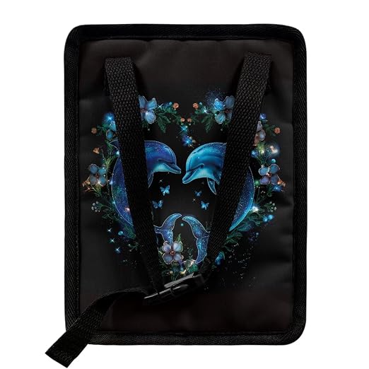 Dolphin Flower Heart Print Car Trash Can with Lid, Leak Proof Auto Trash Bag Hanging Vehicle Garbage Can Multipurpose Storage Container for Back Seat Road Trip