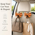 2 Pack Car Purse Holder for Handbags and Bags, Headrest Back Seat Hooks for Cars, Car Bag Hanger for Groceries, Coats, Umbrellas and Daily Essentials, Bow-Shaped Car Interior Organizer (brown)