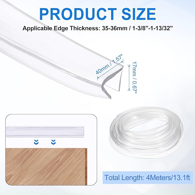 Clear Edge Trim, 13.1Ft Silicone U Channel Edge Protector, Edges Guards Fits 1-3/8"-1-13/32" for Car Doors Sheet Metal Parts (1-9/16" W x 11/16" H)