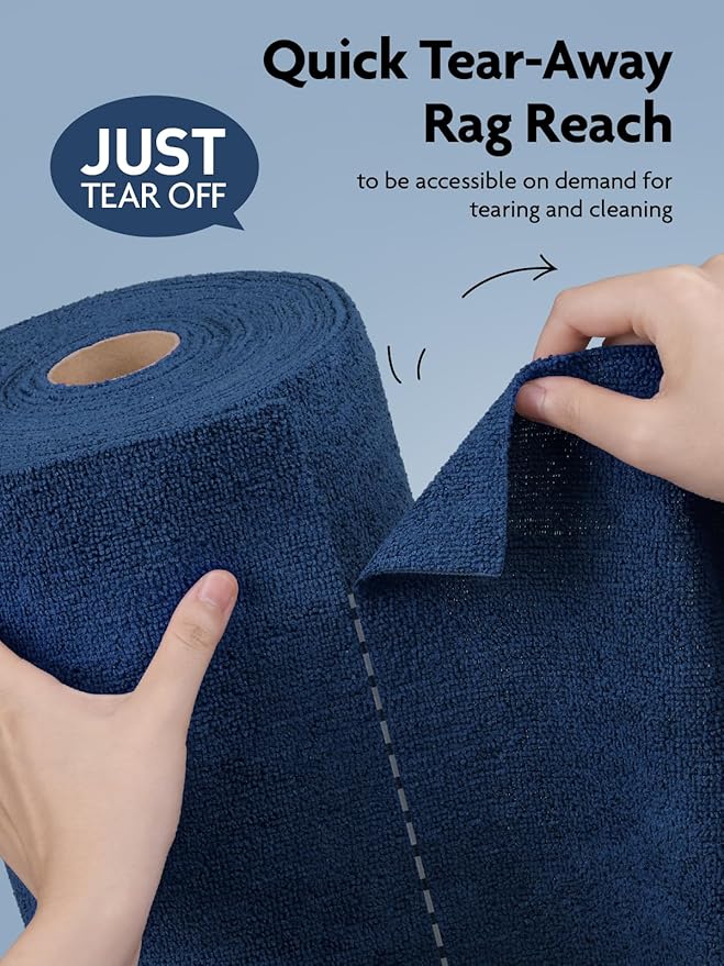 Microfiber Cleaning Cloth Roll-75 Sheets, 12"x12" (Navy Blue) | Super Absorbent, Lint-free, Tear-away Microfiber Towel Roll, for All-Purpose Cleaning, Reusable Alternative to Paper Towels