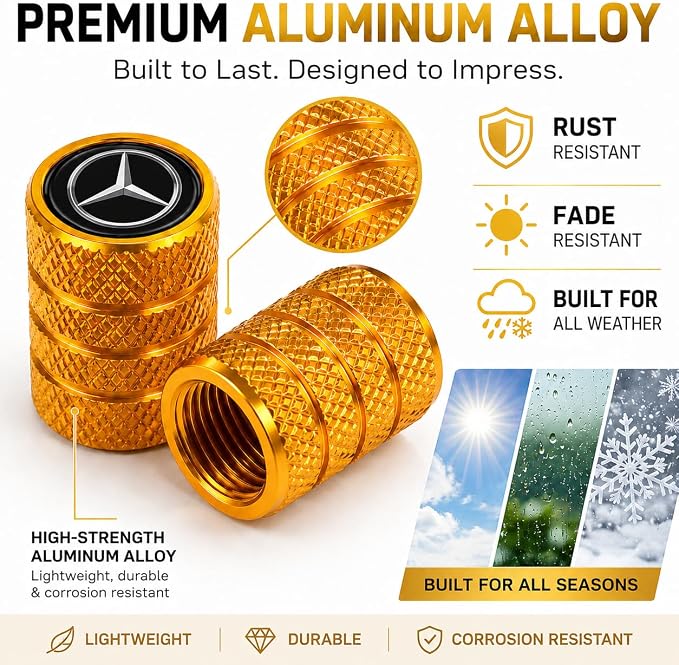 Car Tire Valve Stem Caps for Automobiles,Dust Caps Compatible with Mercedes Benz CESM CLK GLK GL AB GLS GLE AMG Series Car Tires，Alloy Leak-Proof Valve Cover
