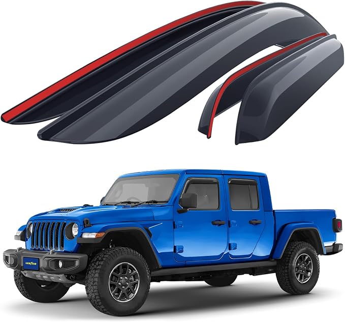 Goodyear Shatterproof Window Deflectors for Jeep Gladiator 2020-2026, Tape-on Rain Guards, Window Visors, Vent Deflector Visor, Car Accessories, 4 pcs. - GY008524