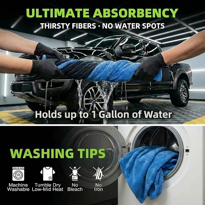 3-Pack Color-Coded Car Drying Towels (48"x24"/14"x24"/10"x10") 1200GSM Dual-Sided Twisted Loop & Coral Fleece - One Pass Save Time, Streak-Free, Scratch-Free for Cars, Trucks, SUVs