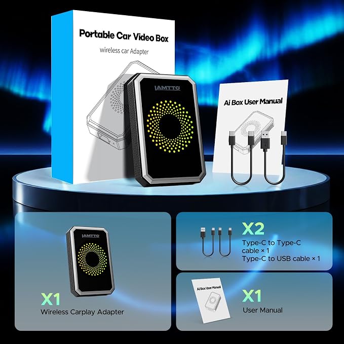 LAMTTO 3-in-1 Wireless Carplay Android Auto Adapter Built-in Net-Flix YouTube Tiktok Apps Magic Box Video Player with 5.8GHz WiFi USB Drive Convert Wired to Wireless for OEM CarPlay Cars (2016-2024)