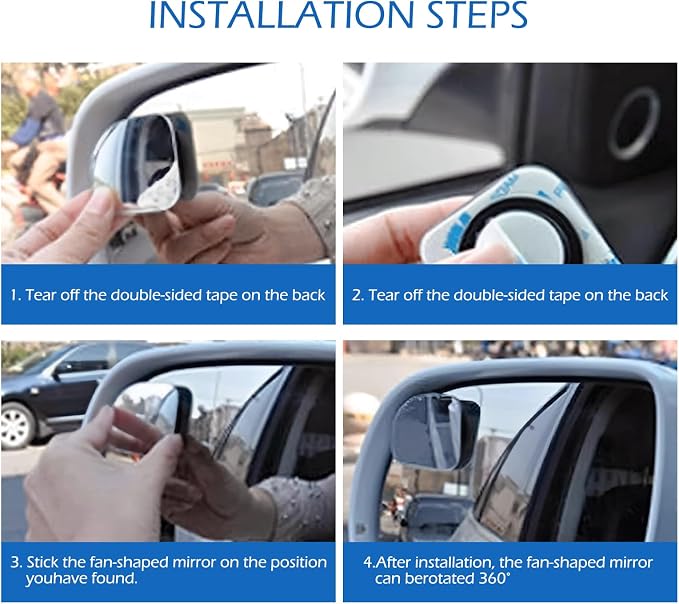 2 PCS Car Blind Spot Mirrors, HD Fan Shaped Glass Frameless Convex Rear View Mirrors, Stick on Adjustable Wide Angle Reverse Assist Mirror, Universal for Car SUV and Truck (Transparent)