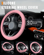 Car Steering Wheel Cover, Thin Anti-Skid Silicone Steering Wheel Cover for Men & Women, Universal Automotive Interior Accessories for Most Cars (Pink)
