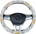 Handmade Crochet White Moon and Sun Car Steering Wheel Covers Universal 14-15 inch for Women and Men (Steer Wheel Cover)