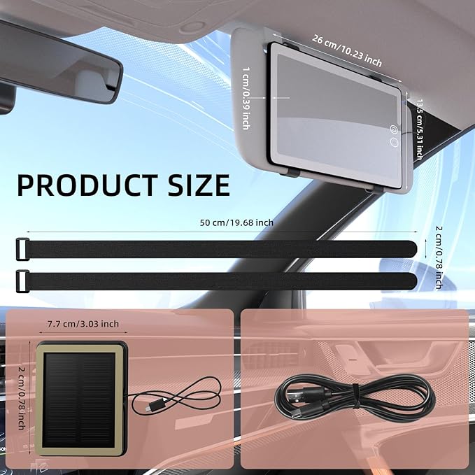 Sun Visor Vanity Mirror, LED Dimmable Car Mirror with 3 Light Modes, Easy to Install & Equip Strap Mounting, for Women's Makeup, Women's First Choice (solar car sun visor)