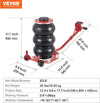 Air Jack, 3 Ton/6600 lbs Triple Bag Air Jack, Airbag Jack with Six Steel Pipes, Lift up to 17.7 inch/450 mm, 3-5 s Fast Lifting Pneumatic Jack, with Long Handles for Cars, Repair, (Red)
