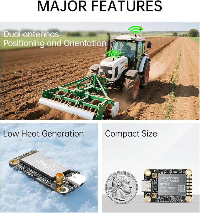 MJ GPS RTK Module, Centimeter-Level high-Precision Tracker, All-Constellation(GPS/BDS/GLONASS/Galileo/QZSS) GNSS Receiver, Real-time Positioning of Vehicles and GPS surveys (MJRTK-UM982)