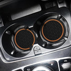 Mandark 2PCS Car Cup Holder Coasters, 2.75 Inch Non-Slip Insert Water Bottle Holder Pads, Dustproof Automotive Interior Accessories Mat, Universal for Vehicles, Trucks, RVs and More(Black/Orange)
