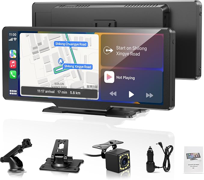 Portable Carplay Screen for Car, 10.26" Wireless Carplay Car Stereo & Android Auto, OTA Updates, Car Play Touchscreen with 1080P Backup Camera,GPS Navigation,Voice Control,5.0 Bluetooth (10.26inch)
