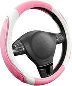 Car Steering Wheel Cover - Microfiber Leather Steering Wheel Wrap Sports 14.5-15 Inch Steering Wheel Cover Non-Slip for Men Women Pink & White Color