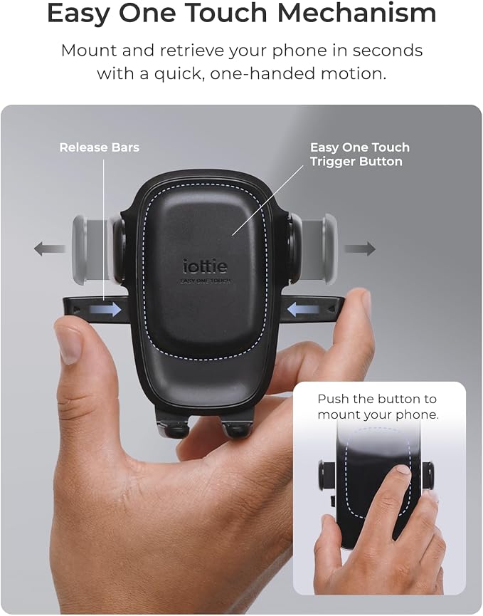 Easy One Touch Advanced Universal Car Mount Dashboard & Windshield Suction Cup Phone Holder for iPhone, Samsung, Google, All Smartphones