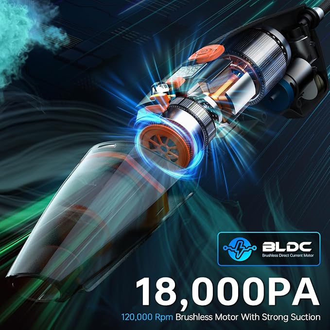 20V Car Vacuum & Air Inflator, Dual Function High Power Handheld Cordless Vacuum with 18000pa Suction Power for Car Cleaning, Household Dust Removal, Inflation