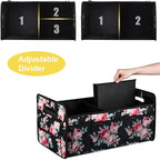 Car Trunk Organizers and Storage for SUV, Collapsible Multi Compartment Container Box Adjustable Car Accessories for Women Men, Black Floral