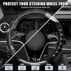 Hiseanllo Car Steering Wheel Cover, 14.5-15 Inch Universal Fit, Sporty Anti-Slip Leather Steering Wheel Protector with Glossy Color Accent, Comfortable Grip for Cars, SUVs, Trucks(Silver)