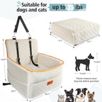 HEGGCOOE Dog Car Seat for Small Medium Dogs, Memory Foam Dog Booster Seats with Thick Cushion for Dogs Under 35lbs, Detachable Washable Pet Car Seat Travel Bed with Storage Pockets,2 Safety Belt