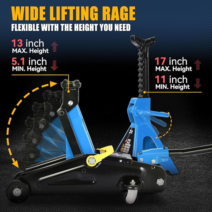 2 Ton Floor Jack with Jack Stands, Heavy Duty Steel Hydraulic Racing Floor Jack with Single Piston Quick Lift Pump, Hydraulic Trolley Service Car Jack, Blue