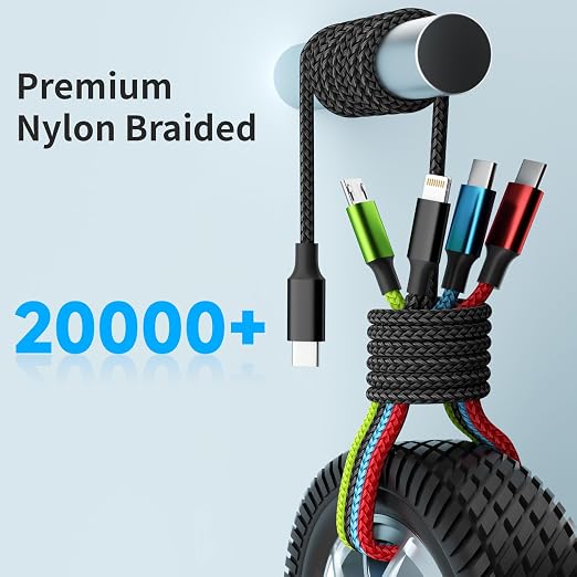 USB C Multi Charging Cable [1Pack 5FT], Dual Type-C Nylon 4 in 1 Charging Cable, Multi Chargers for All Devices with IP/Type C/Micro Port, Compatible with Most Cell Phones/Tablets and More