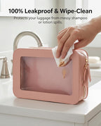 Clear Makeup Bags, TSA Approved Toiletry Bag with Zipper, Clear Makeup Organizer Fit Carry-on Travel Essentials,Clear Cosmetic Bags for Women Men (C-Pink)