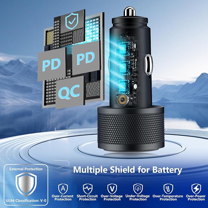 USB C Car Charger, 2Pack 3-Port 67W Dual PD USB-C&USB-A Car Power Cigarette Lighter USB Charger 3 in 1 PD/QC Type C Fast Car Charge for iPhone 17 17 Pro Max 16 15 14 13 12/Galaxy S26 S25/Pixel