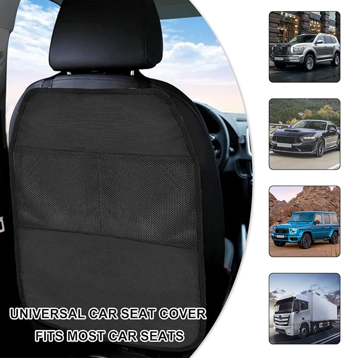 Kick Mat Back Seat Protector, Waterproof Car Backseat Protective Kick Mat with 2 Mesh Pockets, Large Vehicle Seat Back Kick Mat Organizer for Kids, Car Accessories