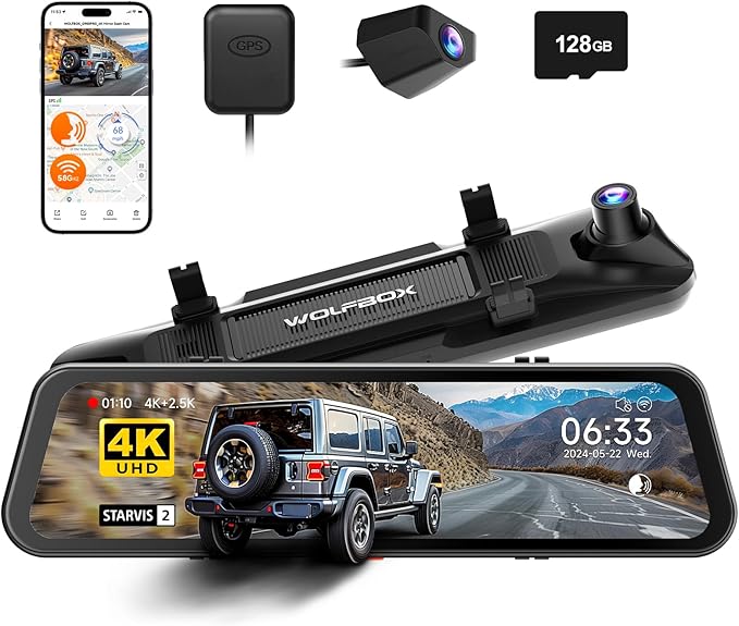 G900 PRO Mirror Dash Cam with 8MP STARVIS IMX678, 12 inches Rear View Mirror Camera with Front 4K and Rear 2.5K, Included 128GB Card, Voice Control, 5.8GHz WiFi, Loop Recording, G-Sensor & GPS