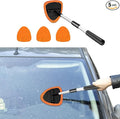 Windshield Cleaning Tool, Car Window Cleaner with Extendable Long Handle and 4 Washable Reusable Microfiber Pads, Auto Interior Exterior Auto Glass Wiper for Windshield, Universal for Cars (Orange)