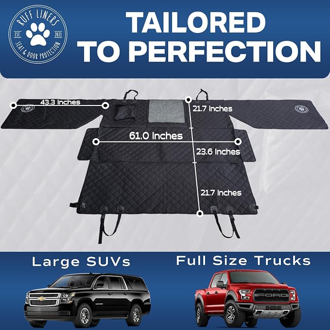 XL Dog Hammock, Black – As Seen on Shark Tank – Back Seat Protector for Full-Size SUV – Waterproof, Machine-Washable, Touch Fasteners, & Belt Slots – Heavy-Duty Dog Seat Cover