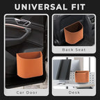 Leather Car Trash Can – Leakproof & Easy-to-Clean Car Trash Bin for Luxury Cars, SUVs & Trucks | Includes 60 Custom Liners, Secure Hook, Easy Install, Brown