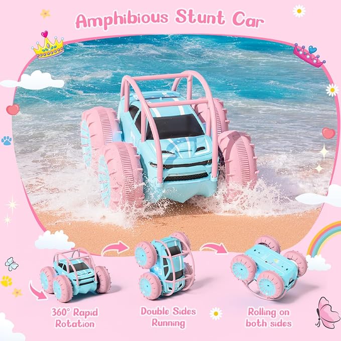 Amphibious Remote Control Car,Rechargeable RC Cars Toy 360° Flips Rotation Stunt Crawler 15KM/H 4WD All Terrain Outdoor Indoor Toy for Kids Boys Girls 3-12