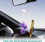 Bling Diamond Heart Car Interior Accessories, Mirror Hanging Ornament for Women, Love Heart & Pink Plush Ball Decor Ornament Pendant, Hanging Decoration Charm Pendant (Purple)
