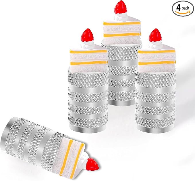 4Pack Cake Tire Valve Stem Caps Cute 3D Resin Food Theme Car Accessories Decor,Universal Tire Air Caps for Car,SUV,Bike,Motorcycle,Bicycle,Perfect Cake Gifts for Women Men Cakes Lover