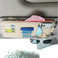 Car Sun Visor Organizer, Leather Personal Belonging Storage Pouch with Zipper, Car Visor Storage Pouch Sunglasses Holder, Auto Interior Accessories Pocket Organizers (Beige)