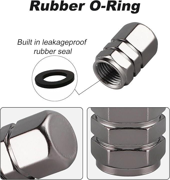 Aluminum Tire Stem Valve Caps Wheel Valve Covers Car Dustproof Tire Cap Cover Accessories, Universal for SUV, Car, Bike and Motorcycle, Hexagon Shape (4PCS Grey)