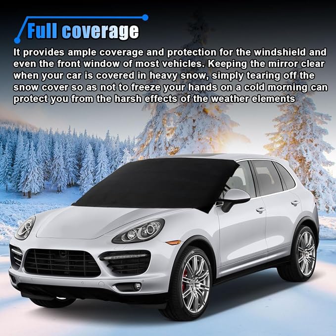 BDZMC Car Windshield Snow Cover, 69" x 42" Waterproof Scratch-Proof Frost Cover, 600D Oxford Windshield Protector with Double Straps, Side Mirror Covers, Winter Car Accessories for Most Cars