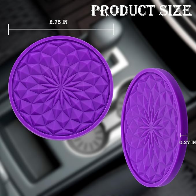 4 Pack Silicone Car Cup Holder Coaster – 2.75 Inch Non-Slip Drink Mat, Universal Fit for Most Vehicles – Cute & Functional Auto Accessories (Purple)