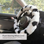 Fluffy Steering Wheel Cover 3PCS Set – Plush Fuzzy Fur Steering Wheel Cover with Gear Shift Cover & Handbrake Cover, Winter Warm Car Accessories, Car Interior Accessories for Women (Cows)