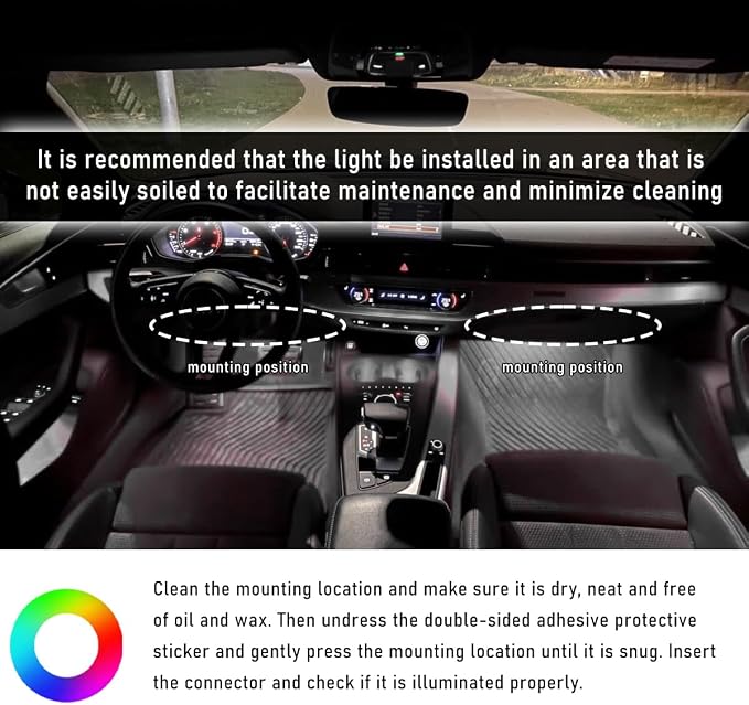 Wevdn Car Interior LED Strip Light, 12V 24 LED Waterproof Neon Ambient Night Light with USB Port, Automotive Atmosphere Decorative Under Dash Lighting Kit, Car Accessories (White)