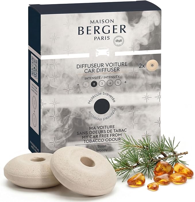 Car Diffuser Refill Set, Anti Tobacco Odor | Helps Neutralize Tobacco Odor, 2 Ceramic Inserts, Fits Vent Clips, 4-Week Diffusion, Made in France