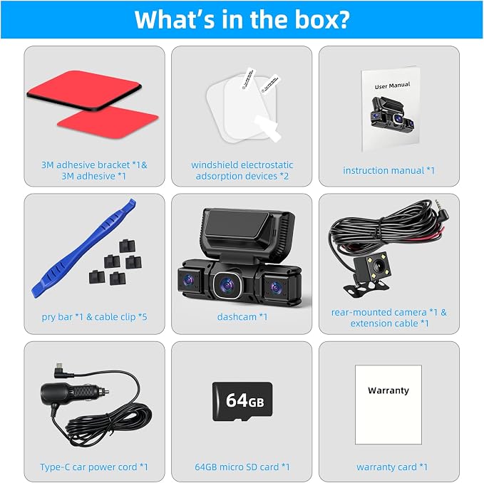 W6 Dash Cam 4 Channel Dash Cam 2K Front + 1080P Rear & Side 360° Coverage 8 IR Night Vision 5GHz WiFi & App G-Sensor Parking Monitor 64GB SD Card Included