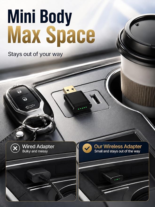 Wireless CarPlay Adapter for iPhone, Wired to Wireless CarPlay Dongle, Gold-Plated USB for Stable Connection, No Lag & Auto Reconnect in 5s, Mini Size Plug & Play, OEM Wired Cars 2016+ | USB-A/C Mini Car Dongle | Gold-Plated USB Connector | Bluetooth 5...