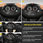 Suede Steering Wheel Cover with Upgraded Silicone Inner Ring, Anti Heat, Breathable, Anti-Slip, Leather Universal 14.5 to 15 inch Steering Wheel Cover (Partial Genuine Leather)
