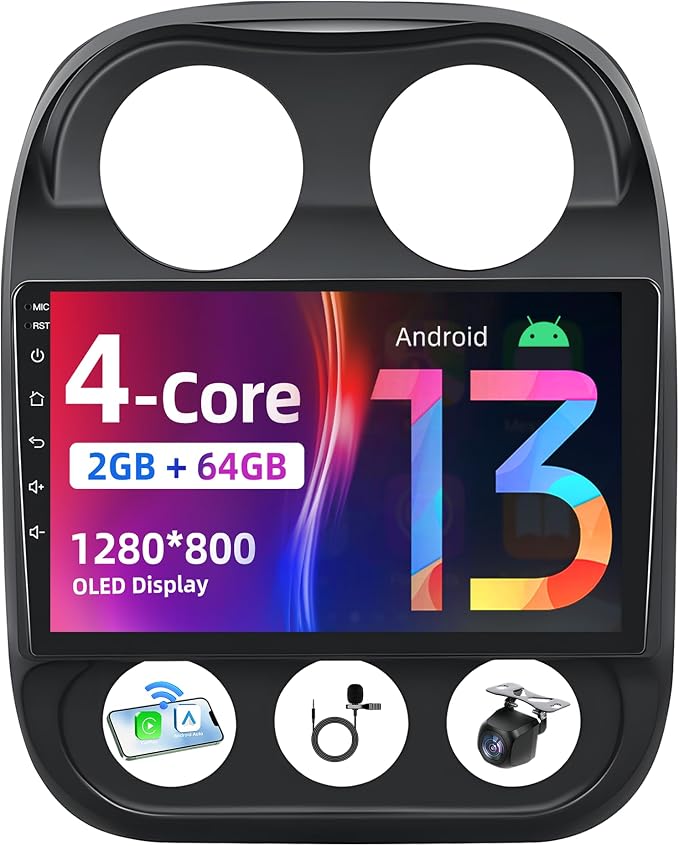 Car Radio Stereo for Jeep Compass Patriot 2010-2016, Android 13, [4Core+64GB] 10 inch Touch Screen Upgrade, CarPlay/Android Auto/SWC/Bluetooth/5GWiFi/GPS/FM/Backup Camera