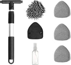 Car Windshield Cleaner Tool Kit with Extendable Handle, Vehicle Window Cleaner with 4 Microfiber Pads and 1 Empty Spray Bottle, Auto Windscreen Cleaning Tool, Universal Fit (Triangle)