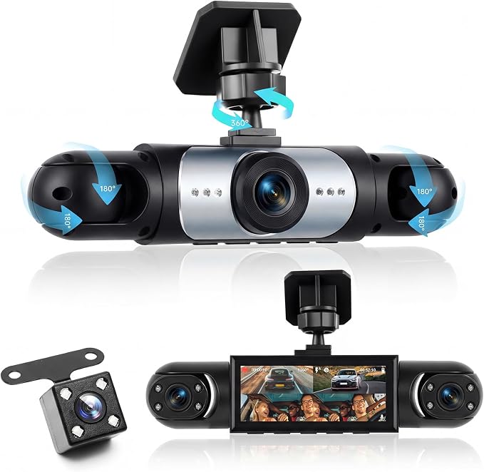 4 Channel 360° Dash Camera Front and Rear Inside Left Right, 3.16 Inch Dash Cam for Cars, Built-in Night Vision, Sensitive Motion Detection 24/7 Recording Parking Mode Monitor Reversing Help