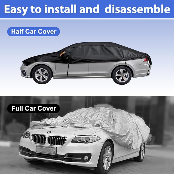 Half Car Cover for Full Size Sedan, Such As Chrysler 300, BMW 7 Series, Lincoln MKZ, Cadillac CTS CT5, Fits Sedan/Coupe 197-208 inchs