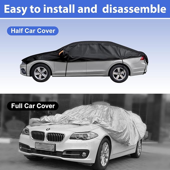 Half Car Cover Top SUV, Hail Protector Car Cover with Cotton Liner, Sunroof & Windshield Cover for Ice and Snow, All Weather Vehicle Body Cover for Sun, Rain, Dust, Fit SUV L
